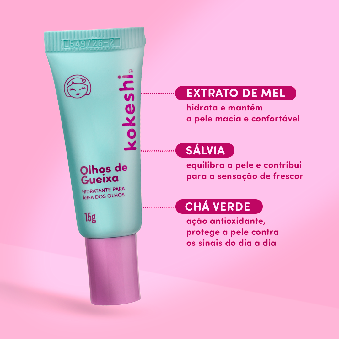 Ativos do hidratante para área dos olhos Olhos de Gueixa Kokeshi