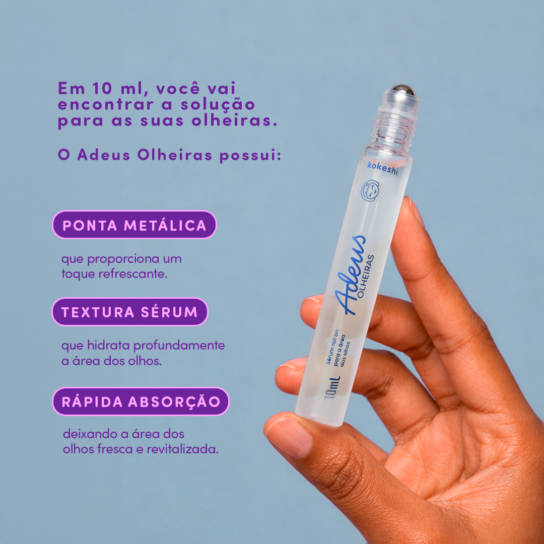 Detalhe do aplicador metálico do Sérum Roll-on Adeus Olheiras Kokeshi